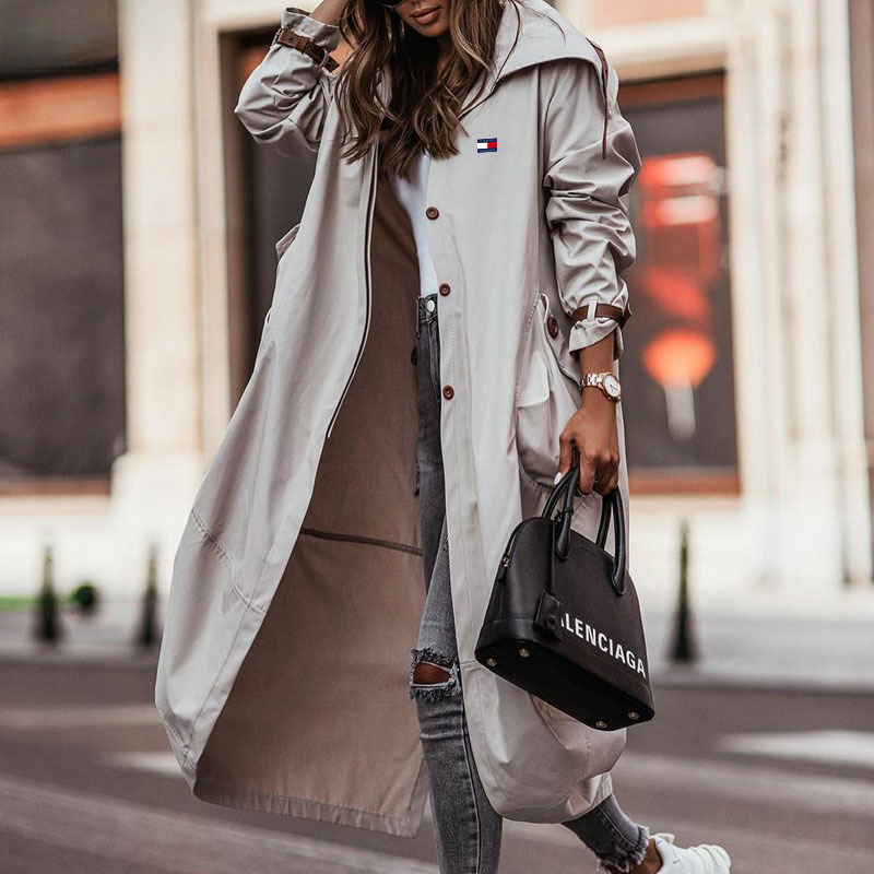 Langer Damenmantel mit Kapuze